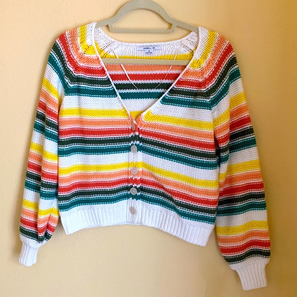 O'Neill Cropped Striped Button up Cardigan Size Small